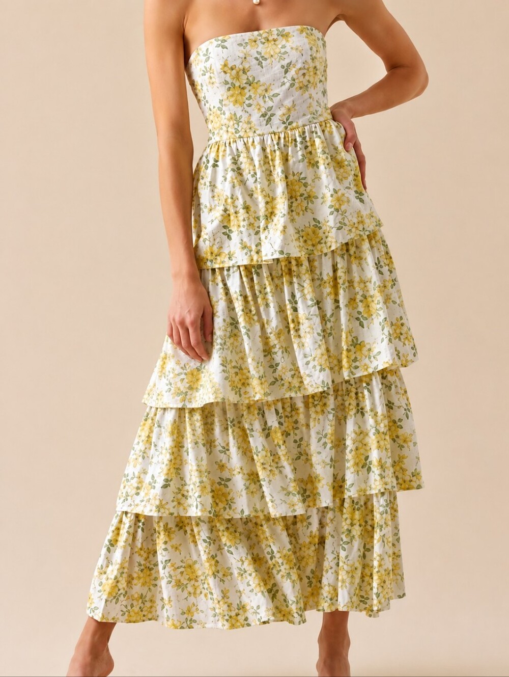 Altar'd State White and Yellow Floral Tiered Maxi Dress